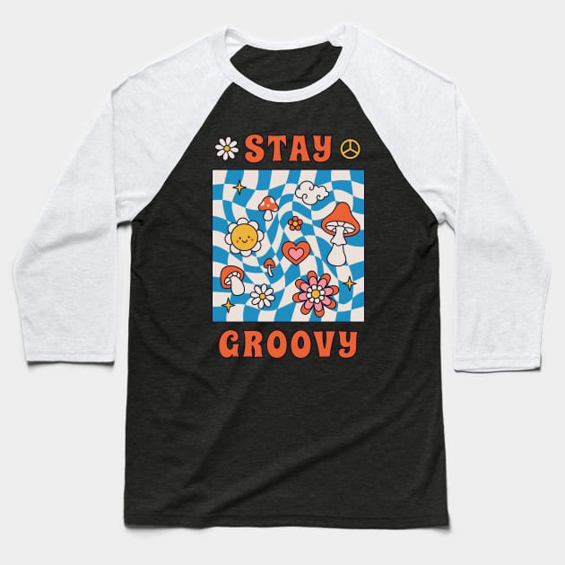Stay groovy retro vintage 70s 80s aesthetic Baseball T-Shirt by RedCrunch